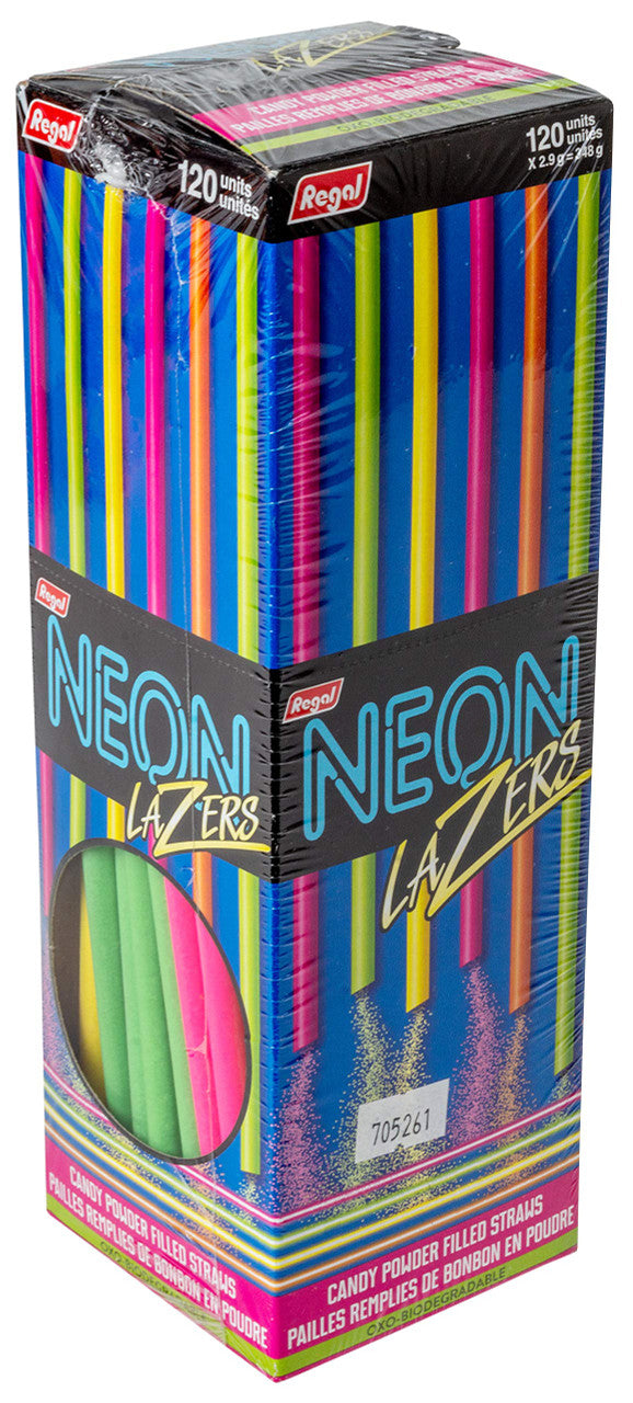 Neon Lazers Candy Powder Filled Straws, 120ct Box., {Imported from Canada}