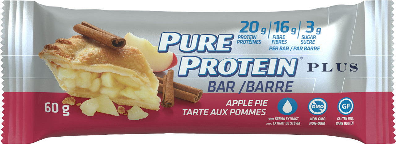 Pure Protein PLUS Fibre Bars, Gluten Free, Snack Bar, Apple Pie, 60g/2.1oz., 4 count, {Imported from Canada}