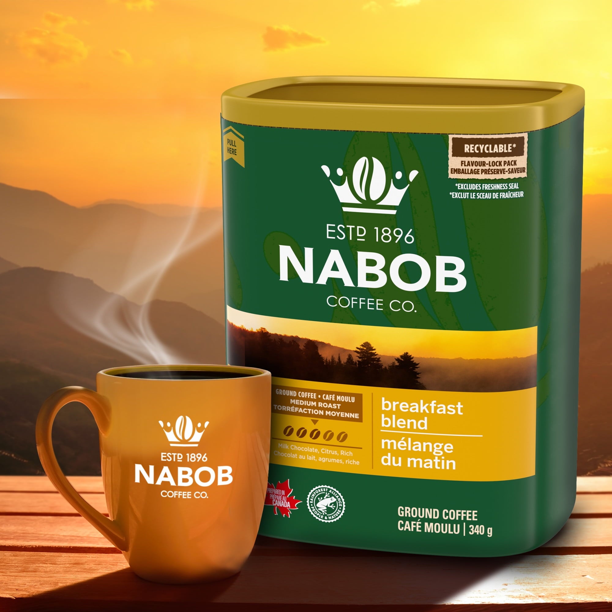 NABOB Breakfast Blend Medium Ground Coffee, 340g/11.9 oz