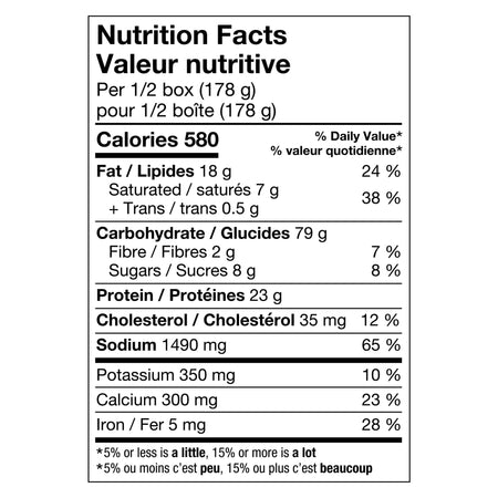 Nutrition facts label for KD Kraft Dinner Deluxe CREAMY SMOKEHOUSE Mac & Cheese, 356g on a white background