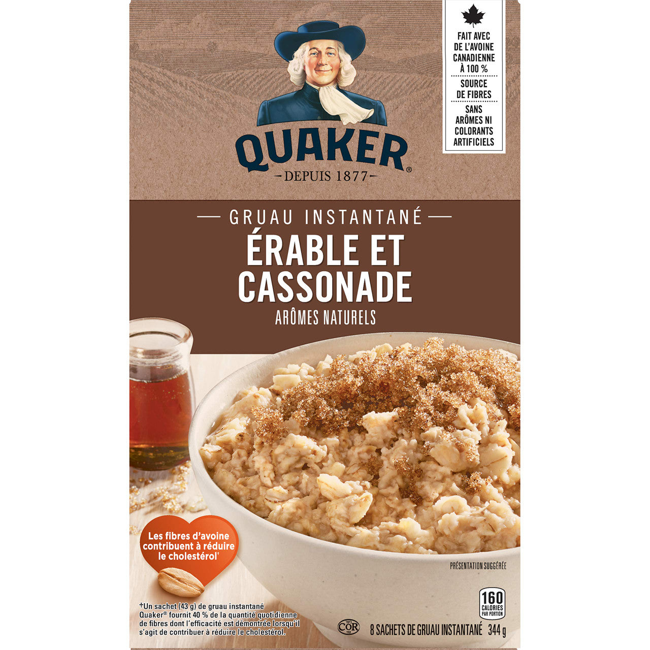 Quaker Instant Oats Maple and Brown Sugar Oatmeal, 8ct, 344g/12.1oz., {Imported from Canada}