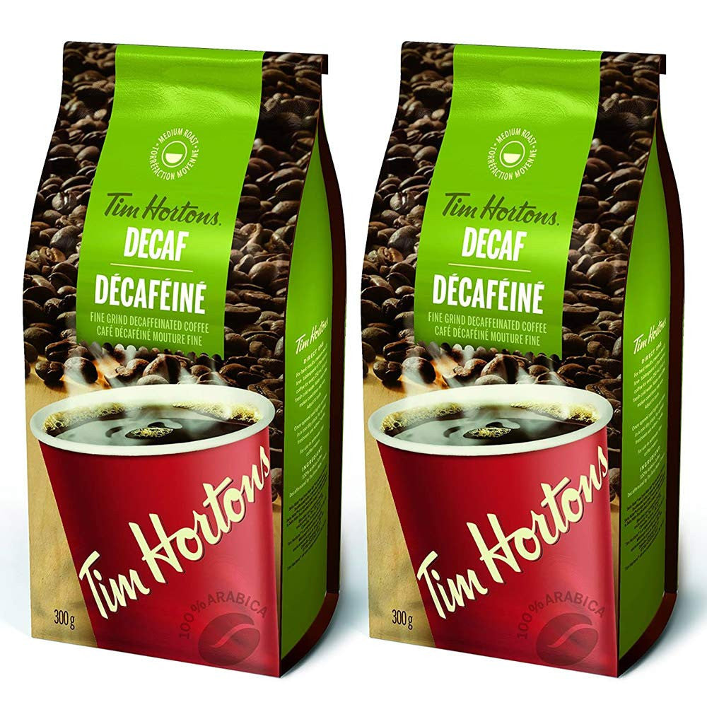 Tim Hortons Decaf Coffee, Fine Grind Bag, Medium Roast, 300g/10.6oz, 2-Pack {Imported from Canada}
