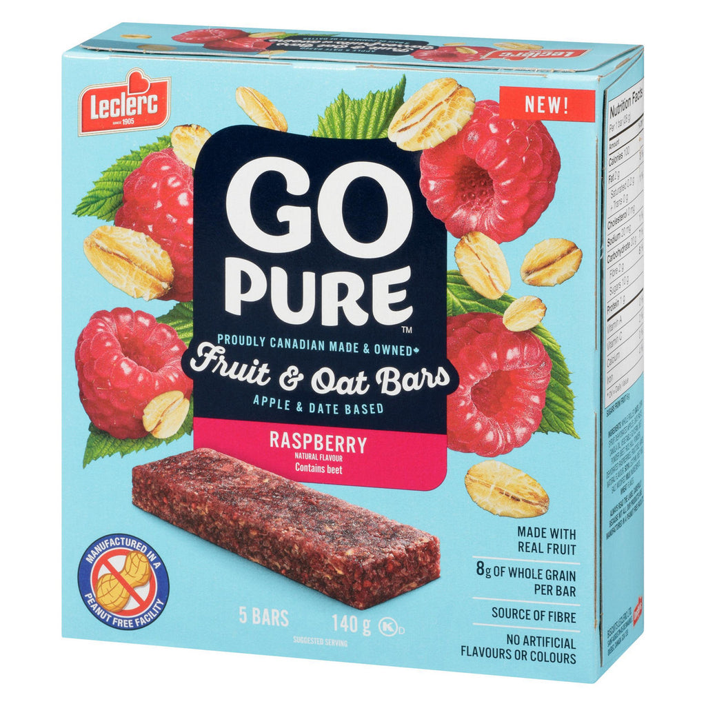 Leclerc Go Pure Raspberry Fruit & Oat Bars, 140g/5 oz. Box {Imported from Canada}