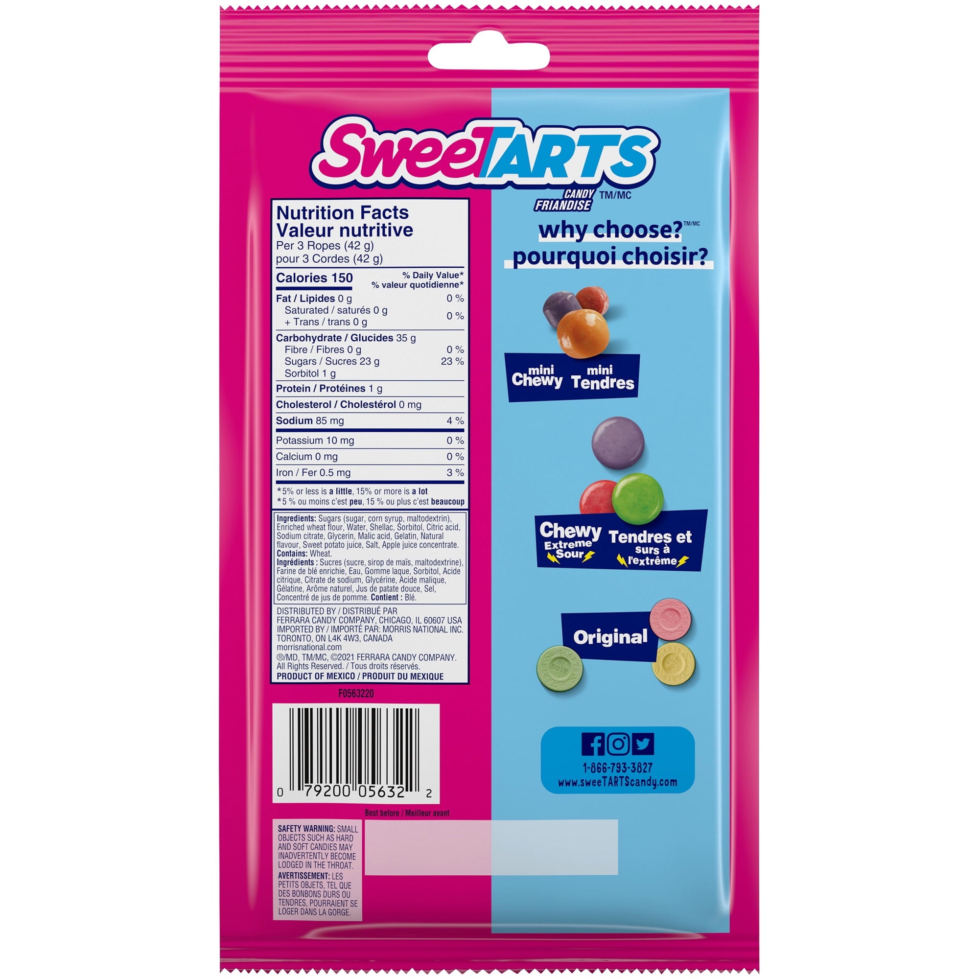 SweeTarts Tangy Strawberry Ropes, 141g/5 oz - Back Of Package