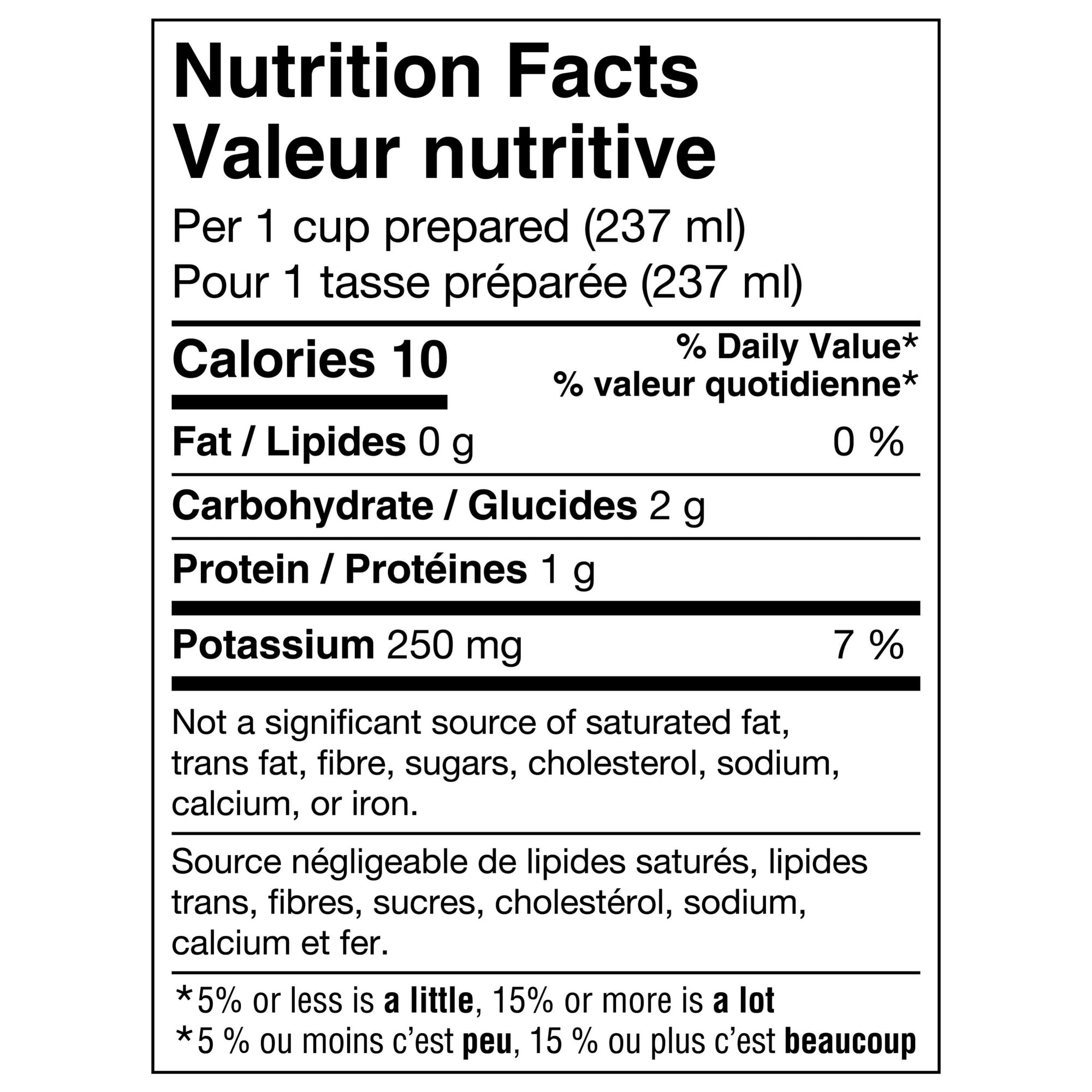 Nutrition facts label for Starbucks Sunsera Blend 100% Arabica Coffee, K-Cups, 120g/4.2 oz with calorie count, macronutrient breakdown, and potassium content.