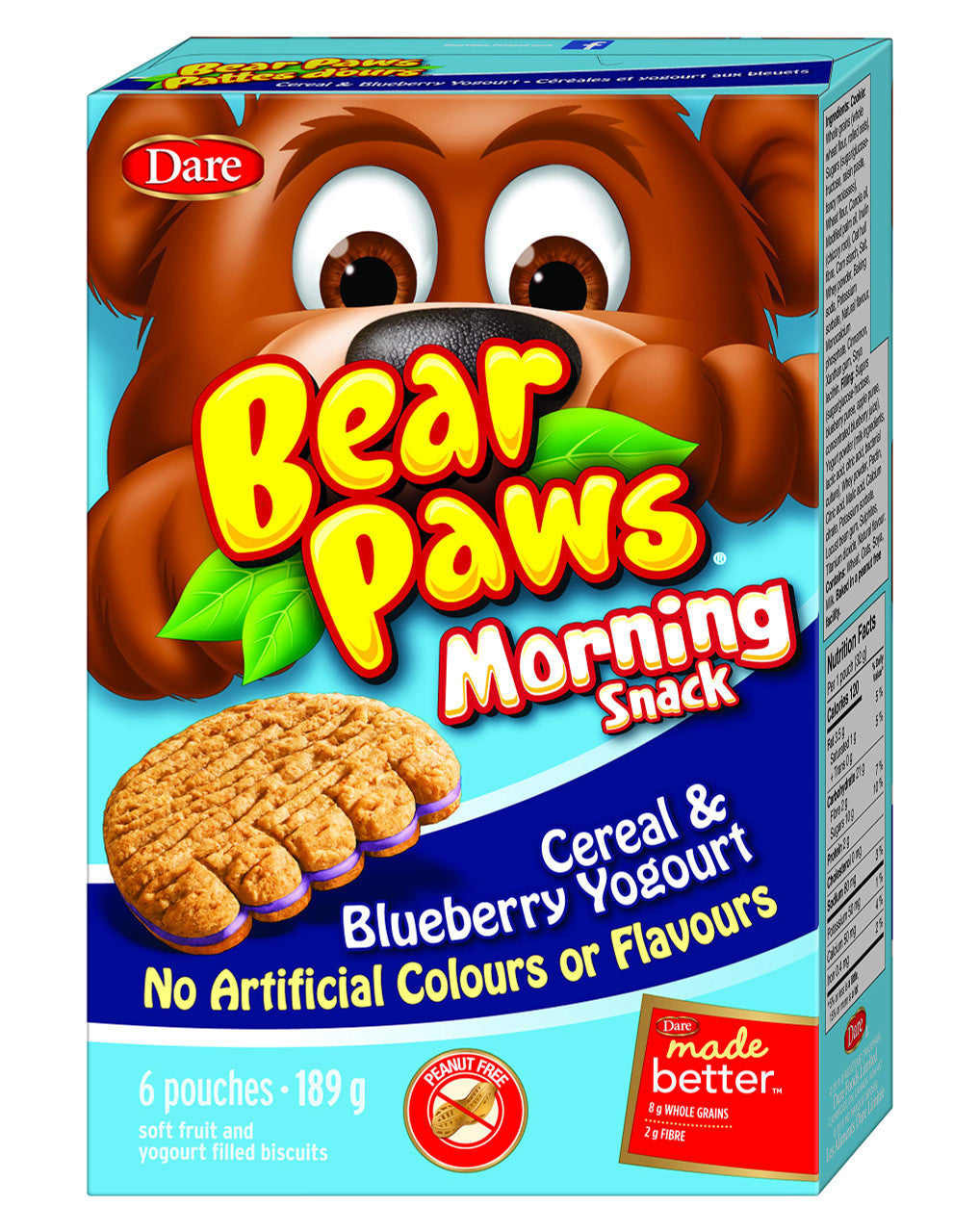 Dare Bear Paws Morning Snack Blueberry Cereal & Yogurt, 189g {Imported from Canada}