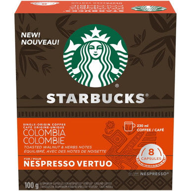 Starbucks Single Origin Colombia Medium Roast Coffee, Capsules for Nespresso Vertuo, 8 count, 100g/3.5 oz. Box {Imported from Canada}