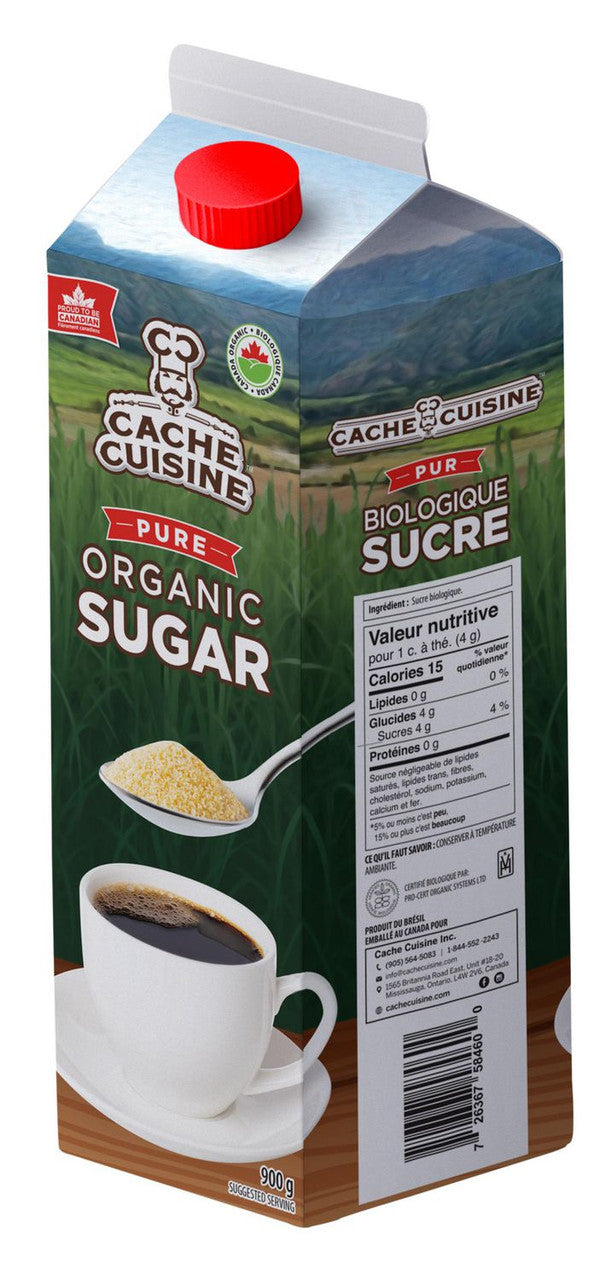 Cache Cuisine Pure Organic Sugar, 900g/2 lbs., Bag {Imported from Canada}