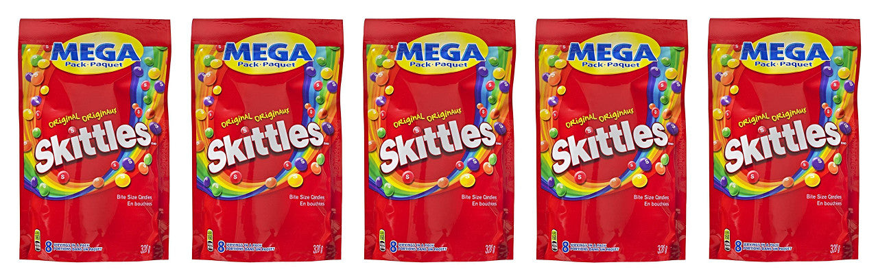 Skittles Original, Mega-Pack, 320gm/11.3oz., (5 Pack), {Imported from Canada}