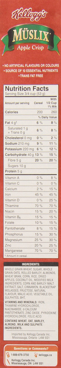 Kellogg's Muslix Apple Crisp Cereal 450g/15.9oz. (Imported from Canada)