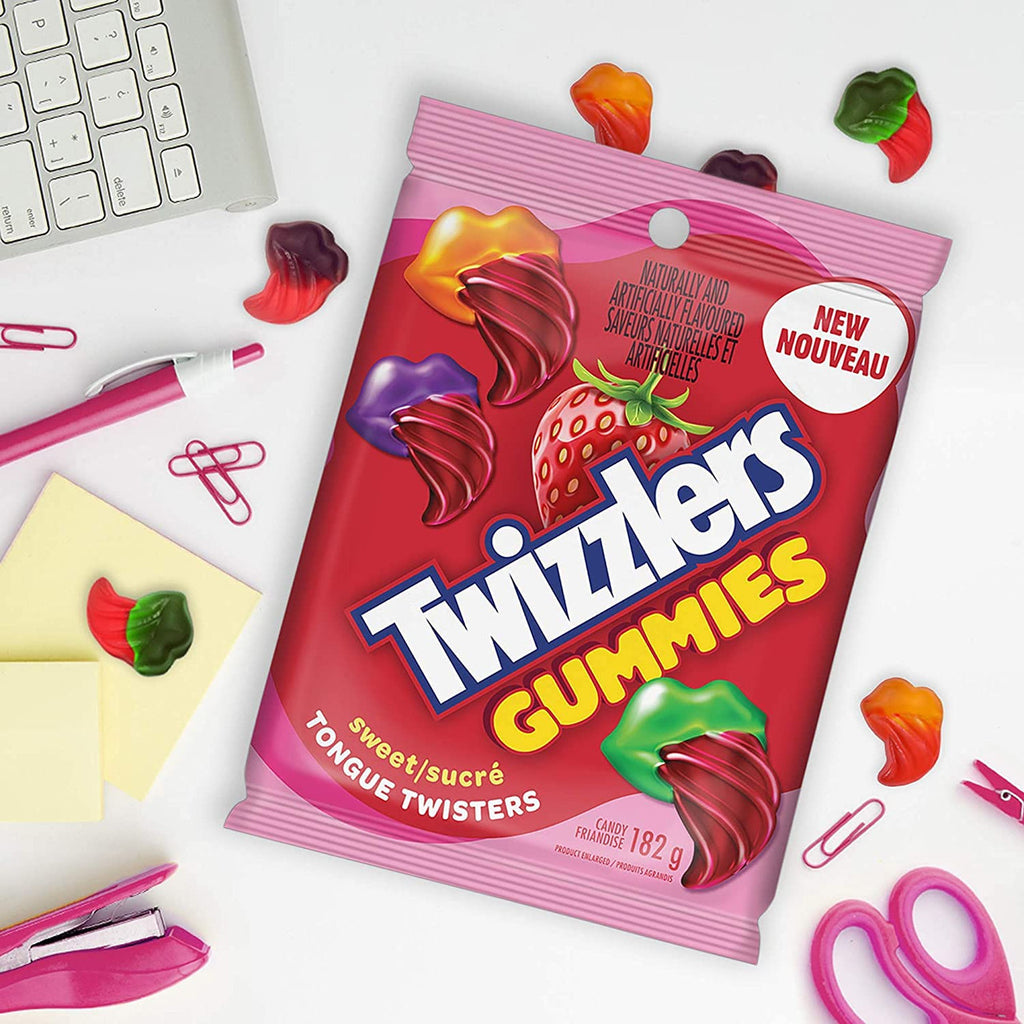 Twizzlers Gummies, Tongue Twisters, 3 Variety Pack Value Bundle, Sweet, Tangy, Fruity Flavors (182g/6.4 oz. per package) {Imported from Canada}