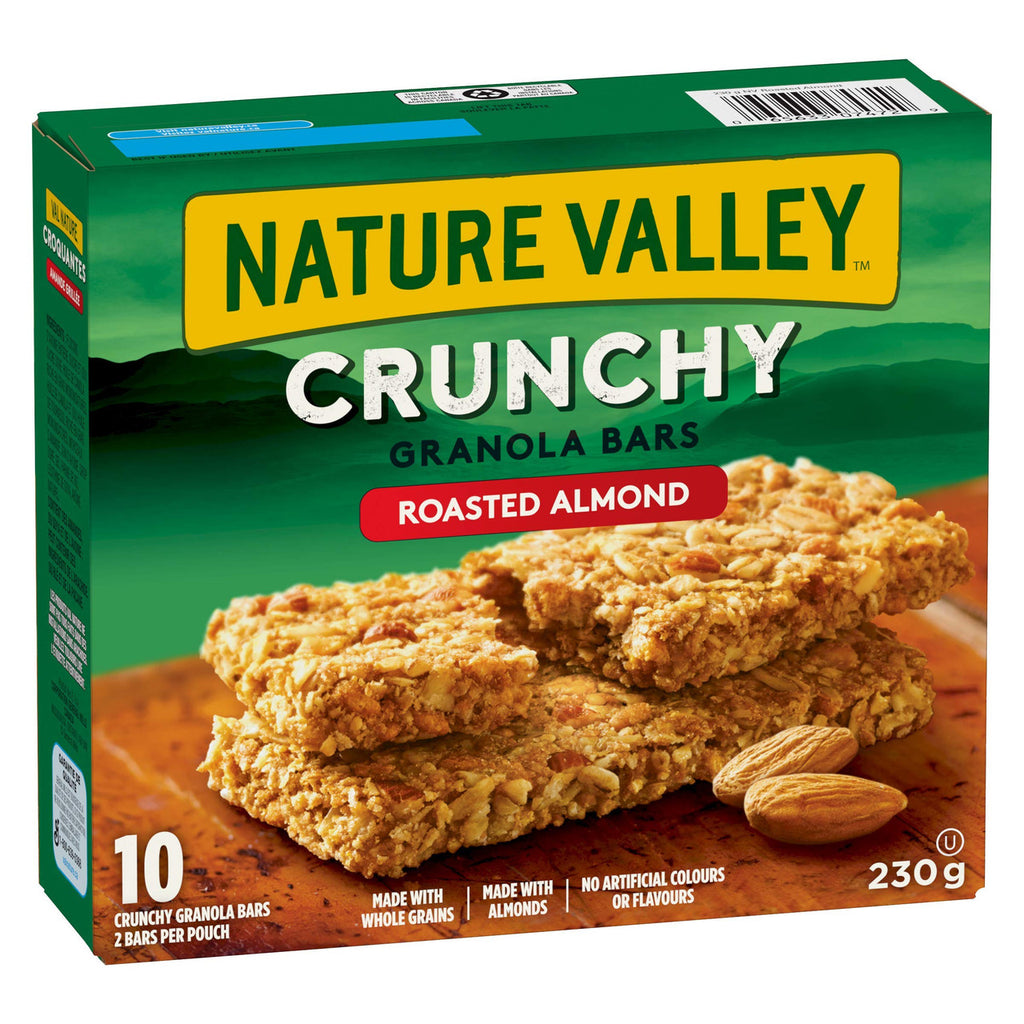 NATURE VALLEY Crunchy Roasted Almond Granola Bars, 10-Count, Box, 230g/8.1 oz., {Imported from Canada}