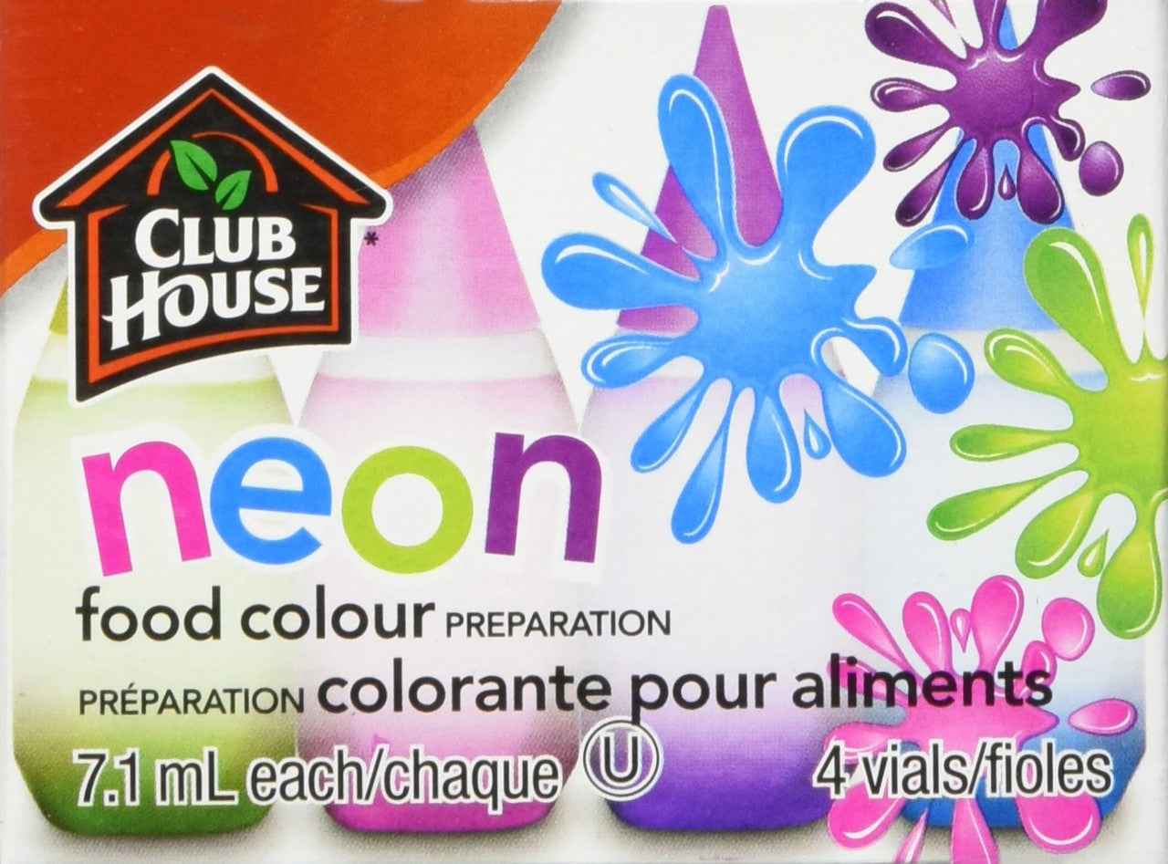 Club House, Food Colour Preparation, Neon, 4 Count, 7.1ml, {Imported from Canada}