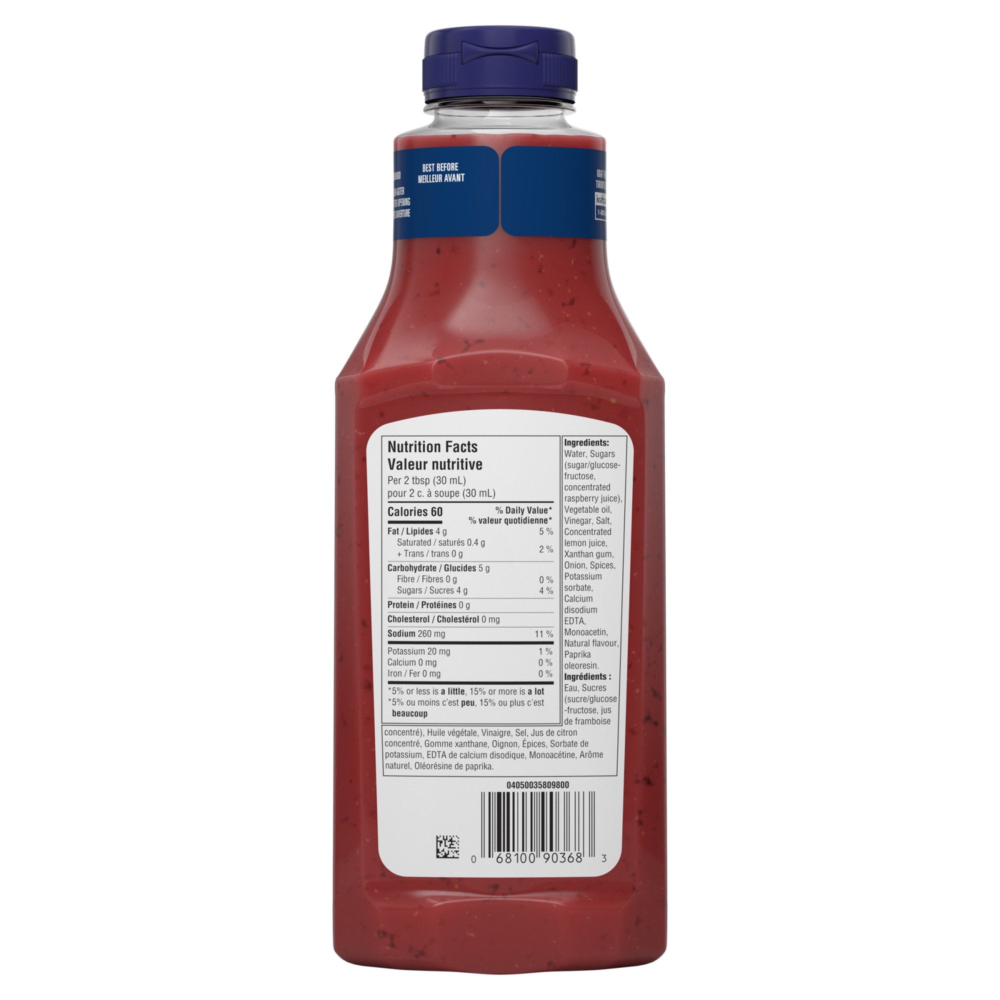 Kraft Raspberry Vinaigrette Dressing 425ml/14.4 oz., Bottle, back of bottle