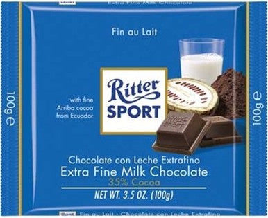 Ritter Sport Energy Bars - 100g/3.5oz, 12pk,  Extra Fine Milk Chocolate
