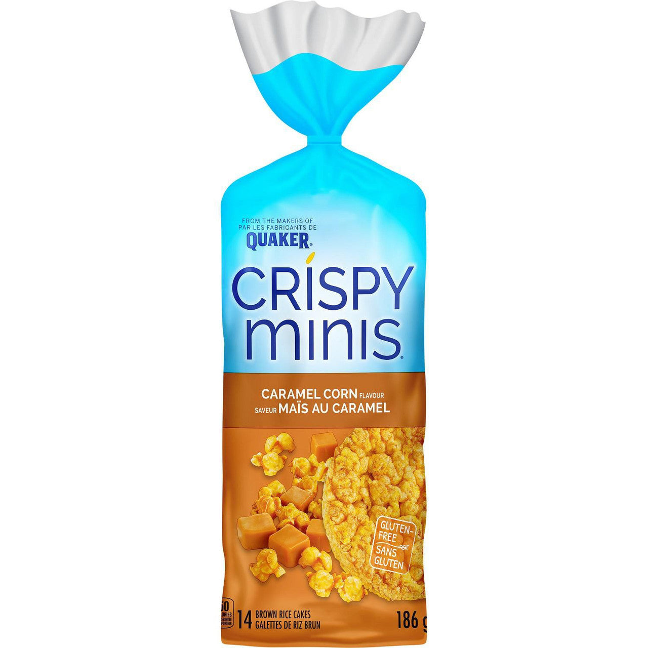 Quaker Crispy Minis Caramel Corn Flavor Large Brown Rice Cakes, 189g/6