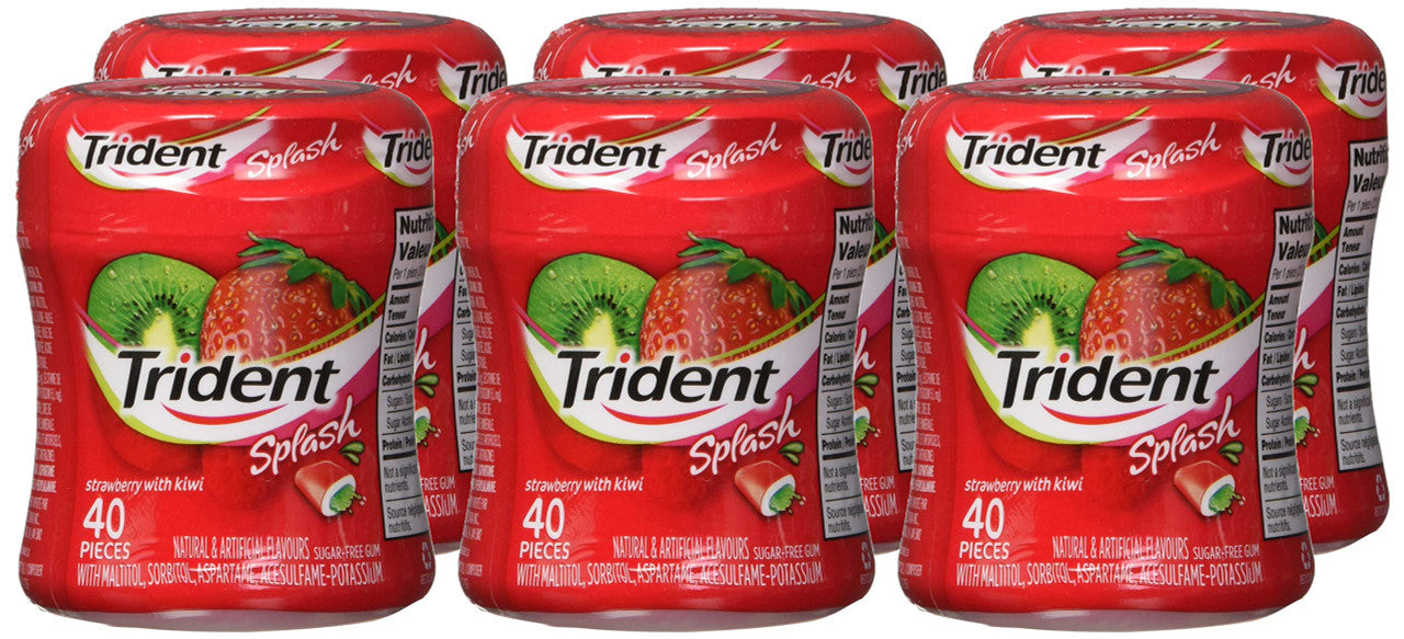 Trident Splash Strawberry Kiwi Bottle Candy, 6 Count, 40 Pieces per Bottle, {Imported from Canada}
