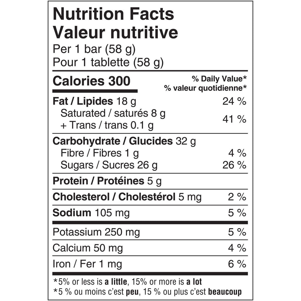 Cadbury Wunderbar Chocolate Bars nutrition facts