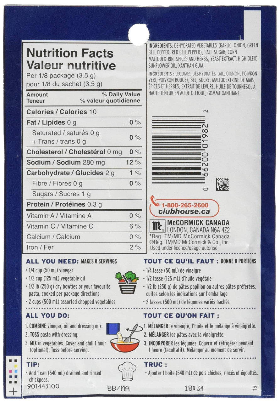 Club House, Pasta Salad Dressing Mix, 28g/1 oz., {Imported from Canada} Caffeine Cams Coffee