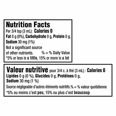Nutrition facts label for MiO Blueberry Lemonade Liquid Water Enhancer, 48ml/1.62oz with 0 calories, 0 fat, 0 carbs, 0 protein, and 30 mg sodium per 3/4 teaspoon.