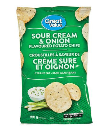 Great Value Sour Cream & Onion Potato Chips, 200g/7oz, (Imported from Canada)