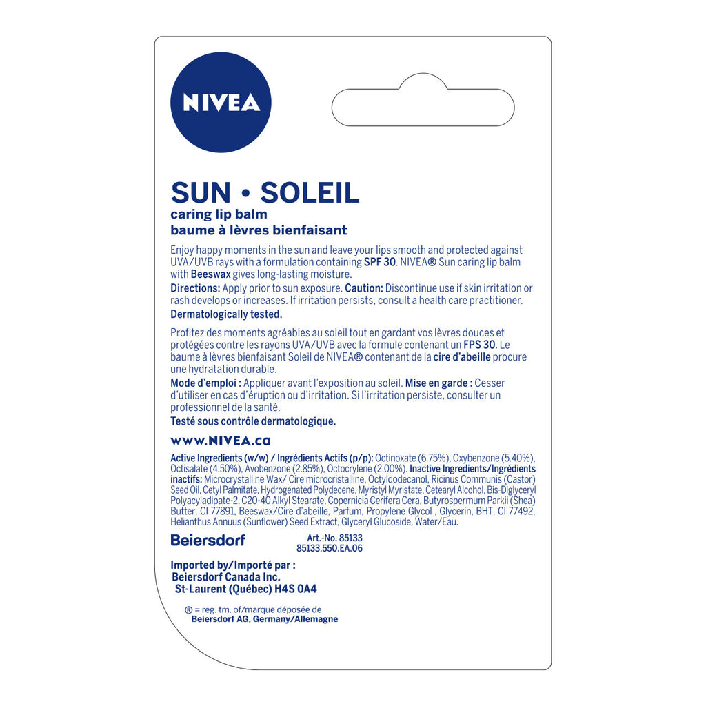 NIVEA Sun Caring Lip Balm Stick with SPF 30, 4.8g  {Imported from Canada}