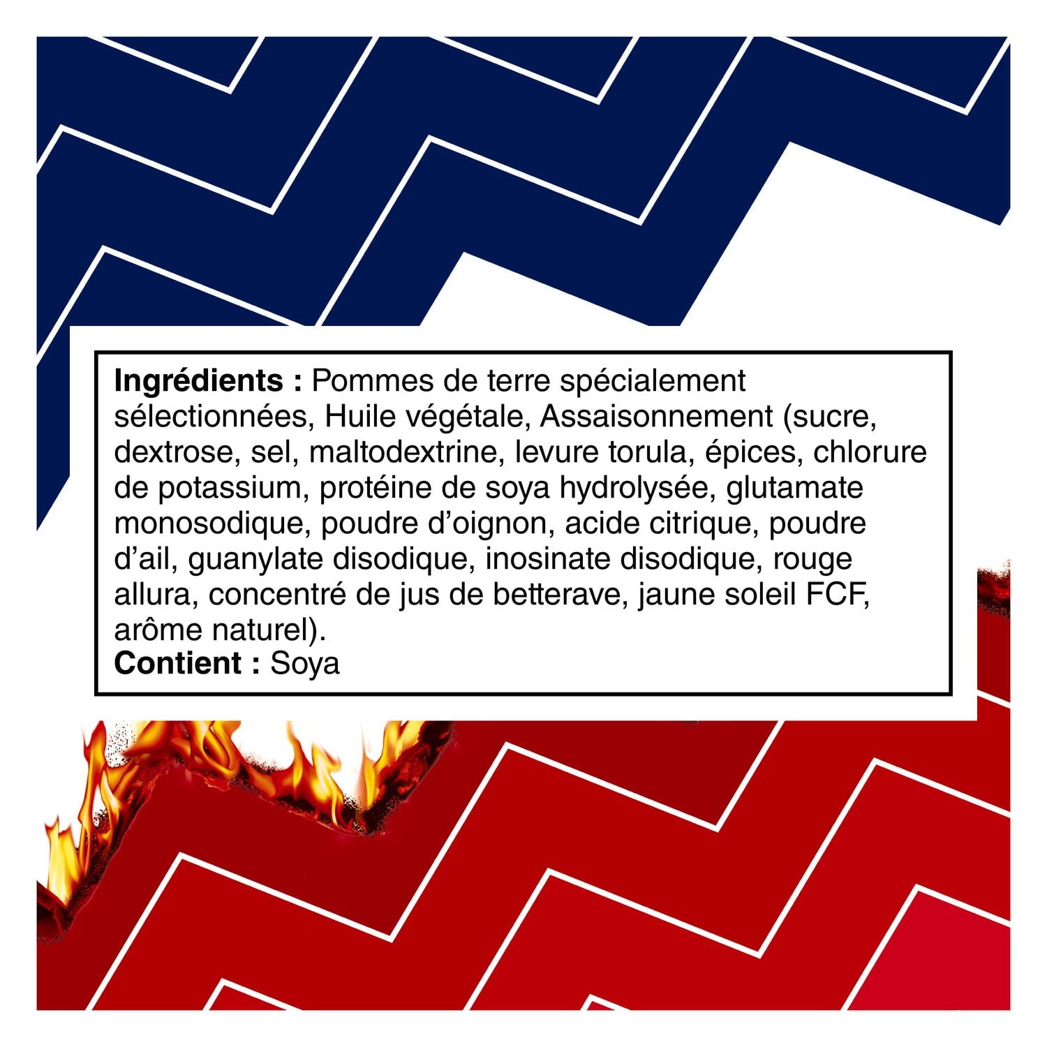 Lay's Ruffles Flamin' Hot Bar-B-Q Chips, 190g/6.7 oz. - Ingredients Label French