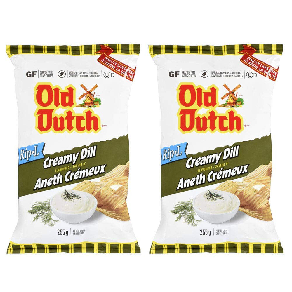 Old Dutch Creamy Dill Flavoured Rip-l Potato Chips, 255g/9 oz., 2-Pack {Imported from Canada}