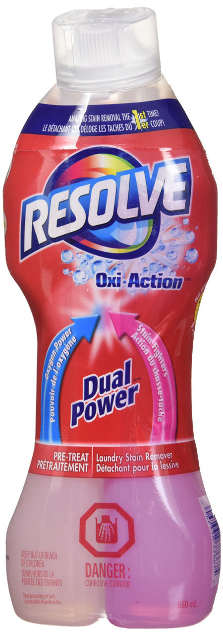 Resolve Oxi-Action, Dual Power Laundry Stain Remover, Pre-Treat, 650 ml/22oz. (Imported from Canada)