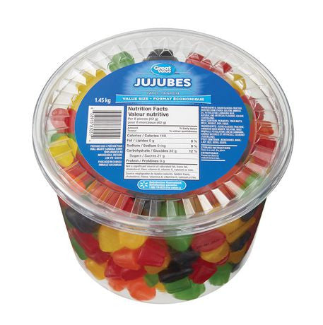 Great Value, 1.45kg/3.2lbs, Tub of Gummy Jujubes {Imported from Canada}