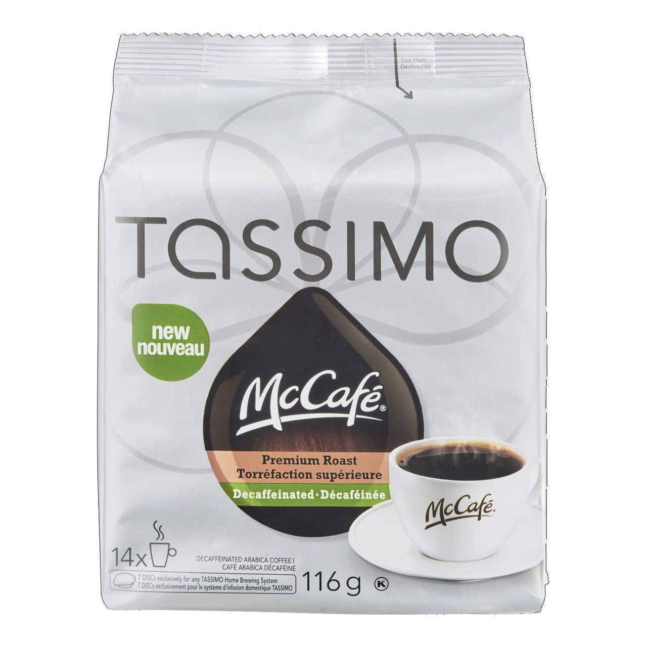 McCafe Premium Roast Decaffeinated Coffee Tassimo 14 T-discs {Imported from Canada}