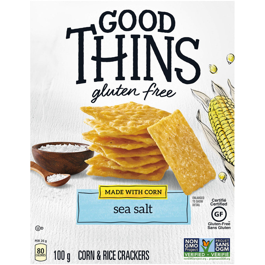 Good Thins, Gluten-Free, Corn Crackers, Sea Salt, 100g/3.5oz, (12 pack) (Imported from Canada)