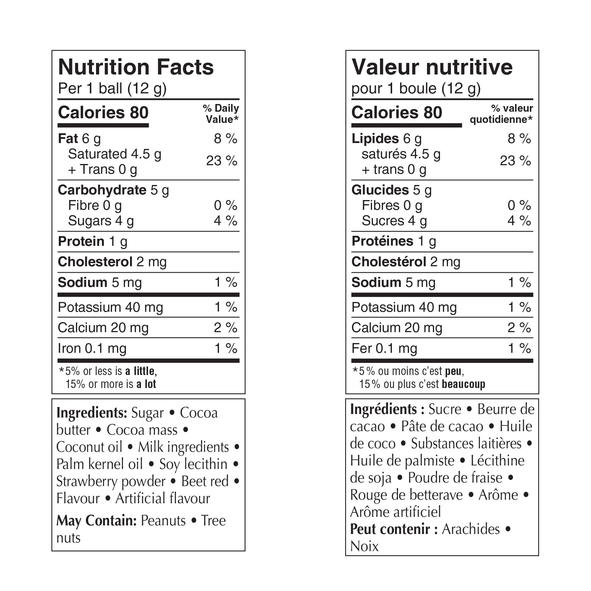Lindt Lindor Dark Chocolate Strawberry Balls, 150g/5.2 oz. - Nutrition Facts And Ingredients Label