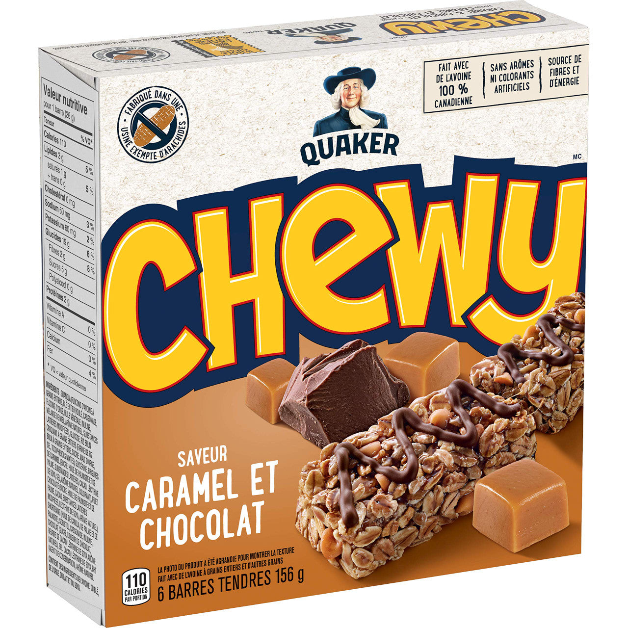 Quaker Chewy Caramel & Chocolate, 6 Bar Pack (Pack of 12) {Imported from Canada}