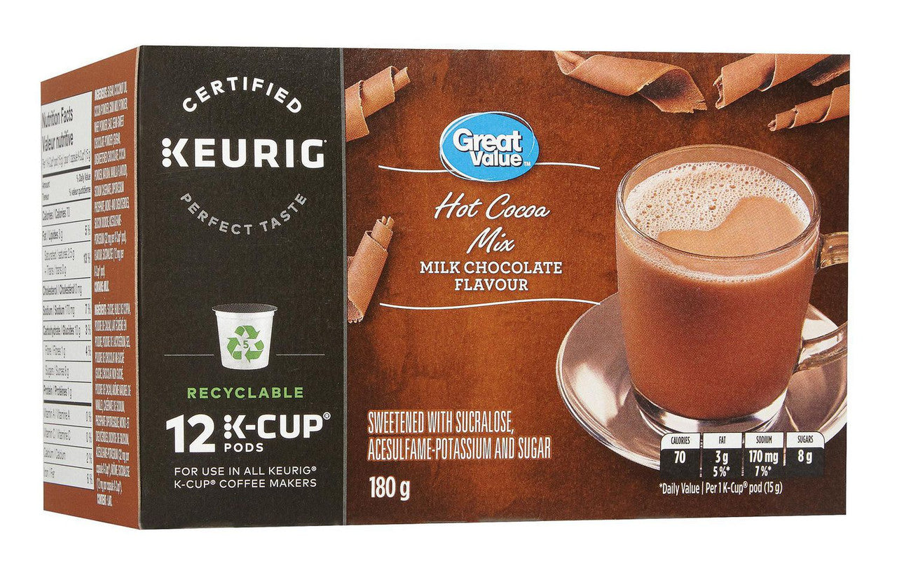 Great Value Hot Cocoa Mix Milk Chocolate Flavour (12) K Cups {Imported from Canada}