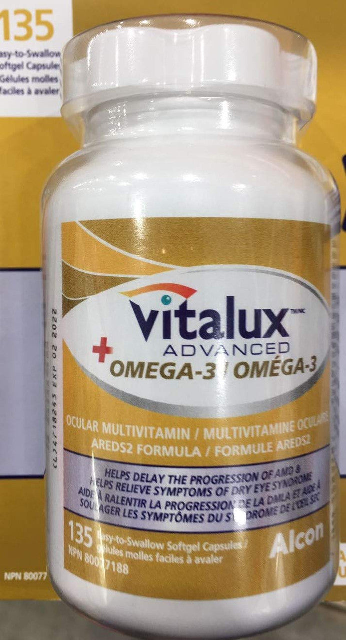 Vitalux Advanced Plus Omgea-3 OCULAR MULTIVITAMIN (No beta-carotene), 135 easy-to-swallow softgel capsules (1)
