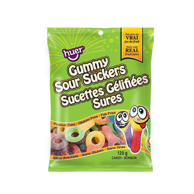 Huer Sour Suckers Gummy Candy, 120g/4.2 oz., Peg Bag, {Imported from Canada}