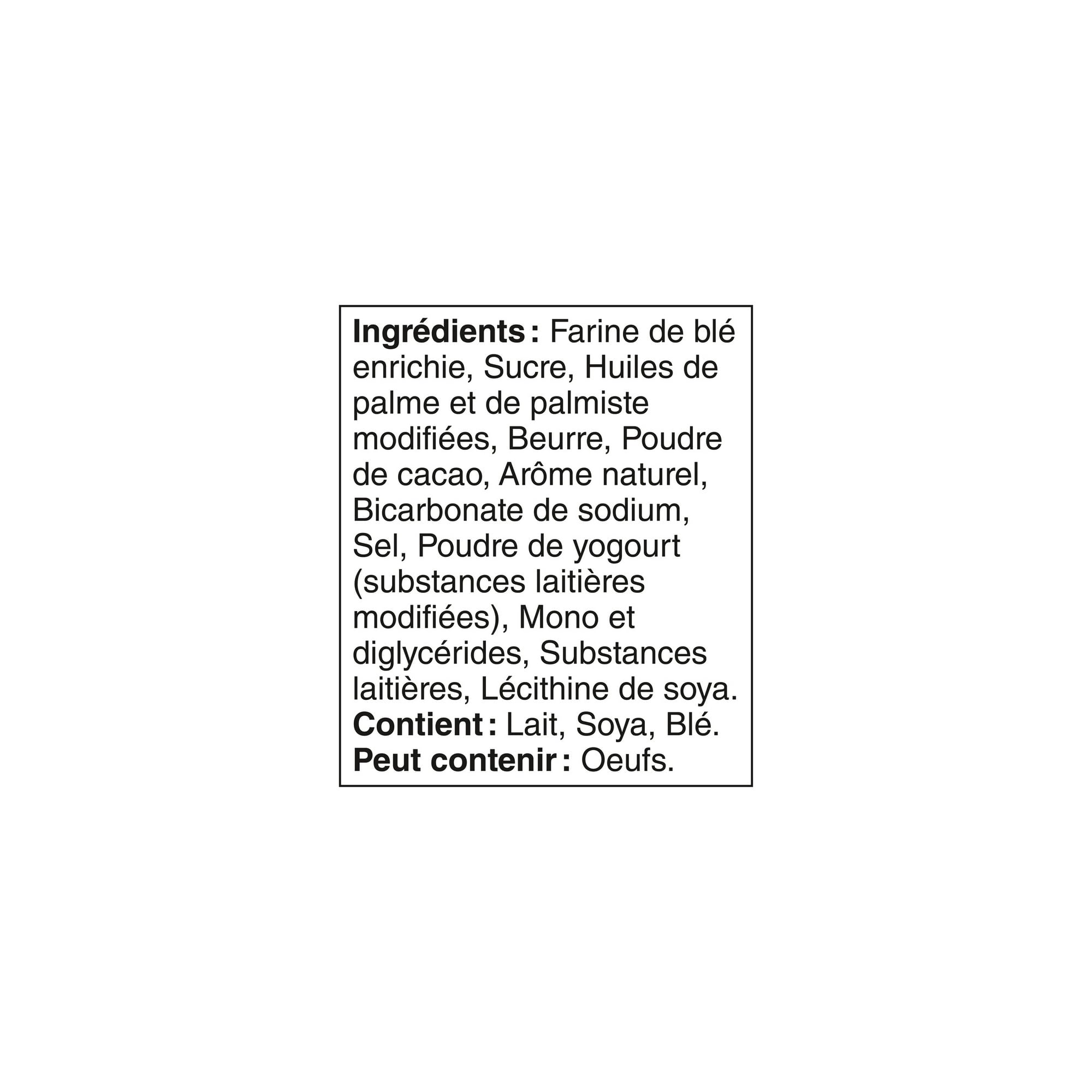 Ingredients list in French for Leclerc Celebration Cookies & Creme Mini Cookies, 200g/7.05 oz on a white background