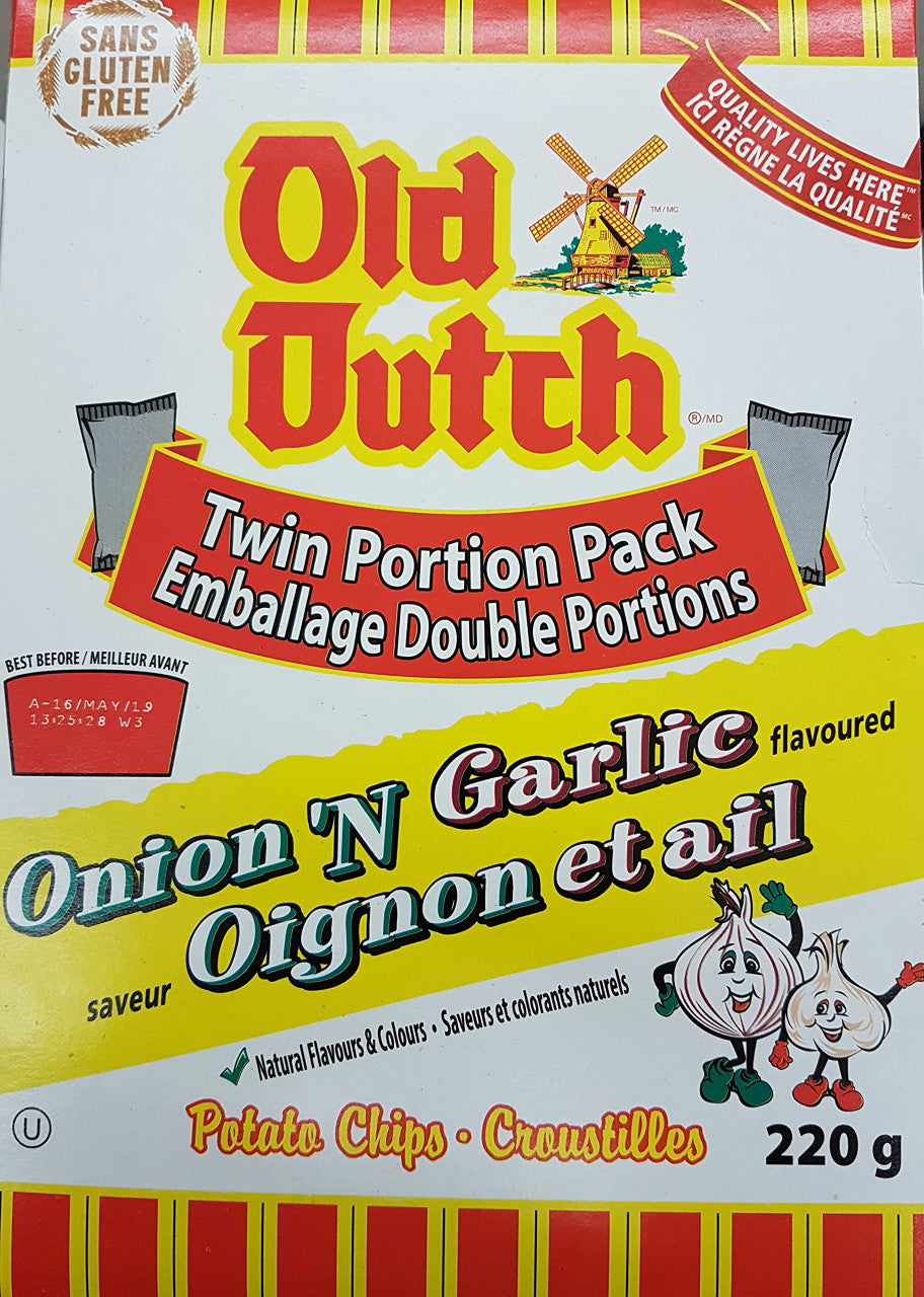 Old Dutch Potato Chips, Onion and Garlic, 220g/7.8oz (12 Pack) {Imported from Canada}