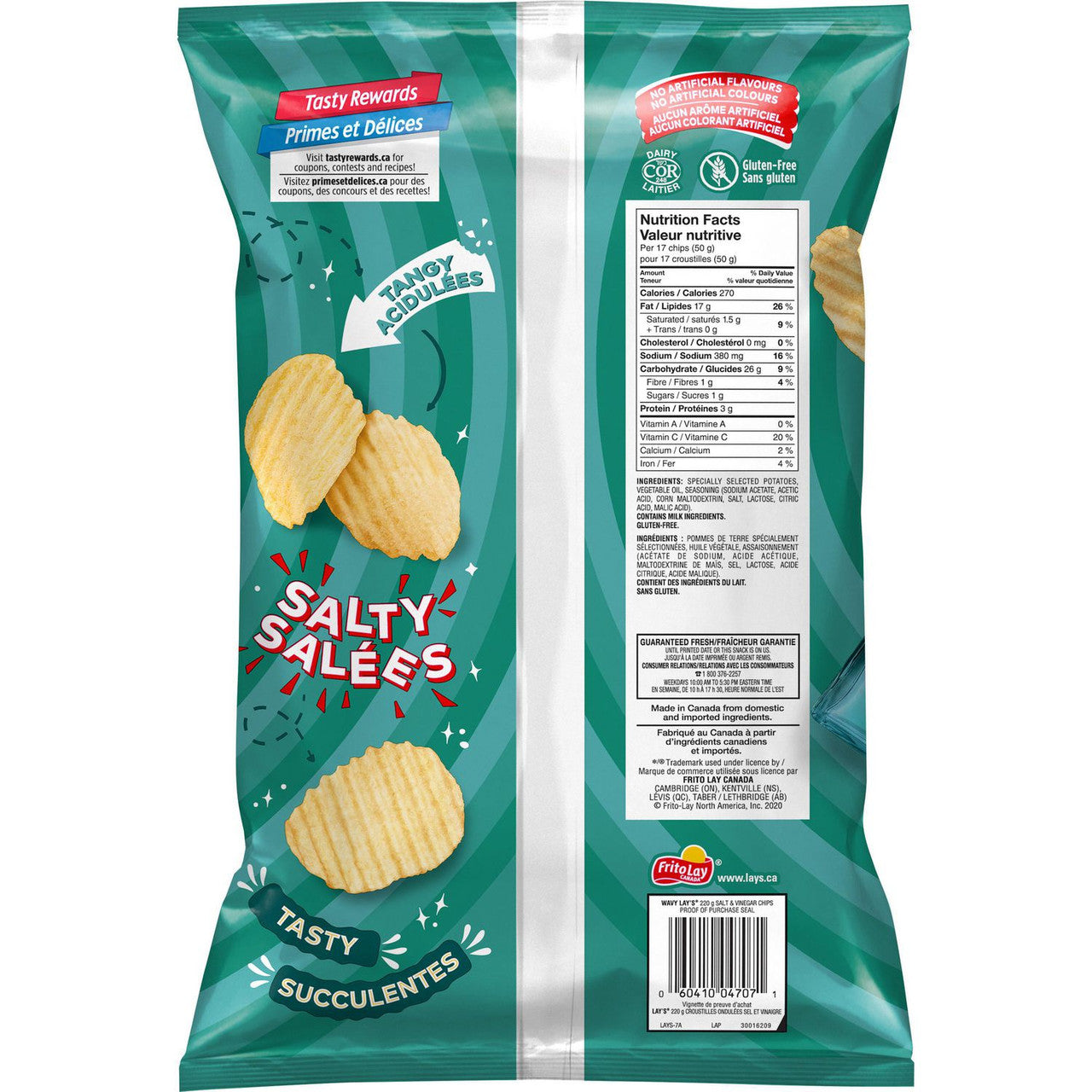 Lay's Wavy Salt & Vinegar potato chips, 220g/7.8oz. (Imported from Canada)