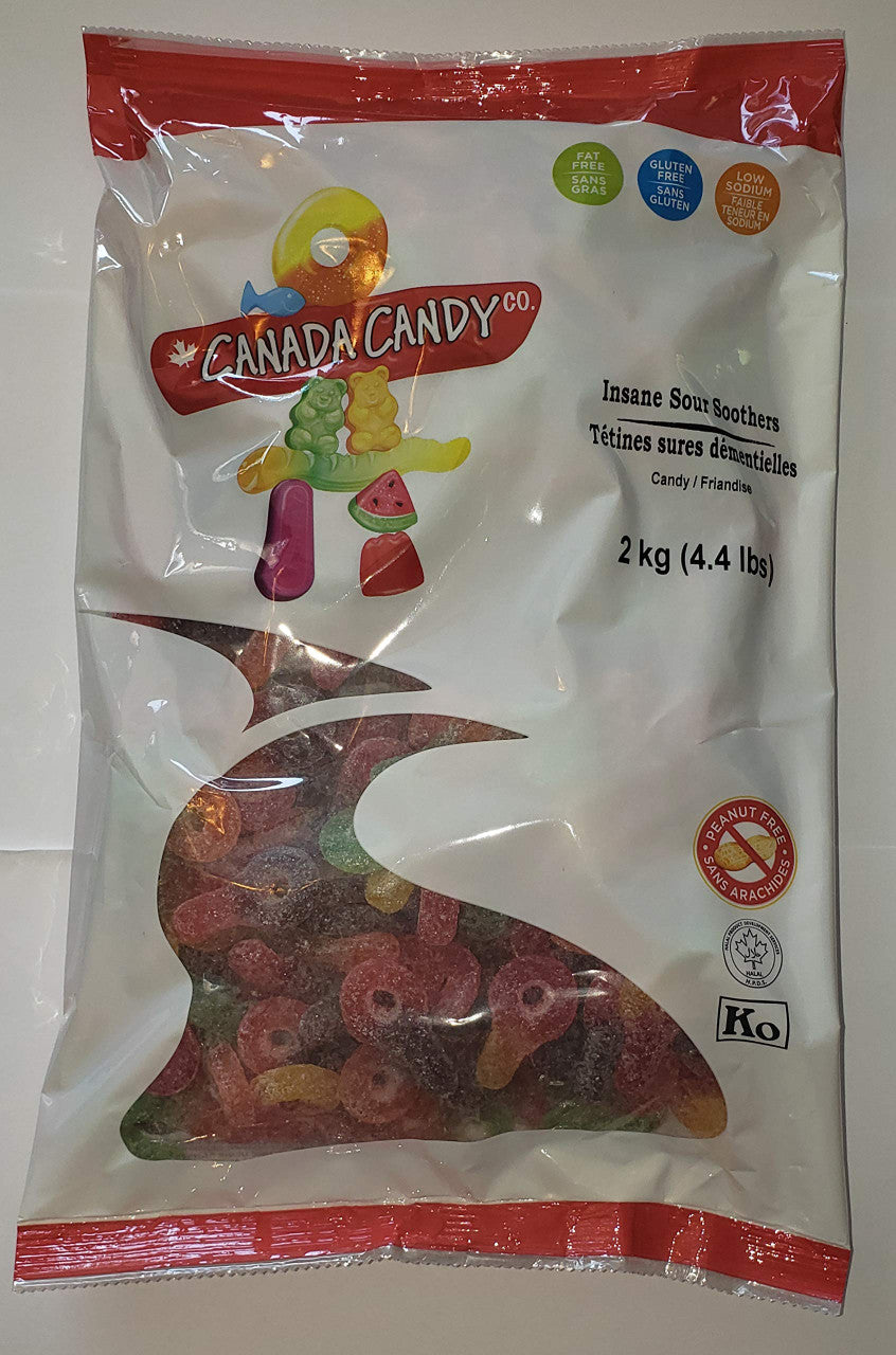 Canada Candy Co. Insane Sour Soothers Gummy Candy, (Peanut Free), 2kg/4.4lbs, (Imported from Canada)