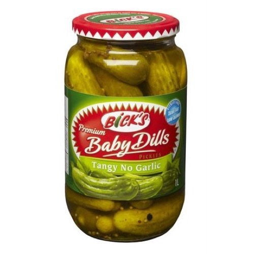 Bicks Tangy No Garlic Baby Dills Pickles, 1L/33.81 fl.oz., {Imported from Canada}