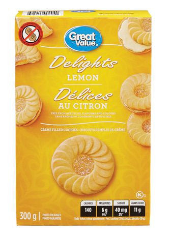 Great Value Delights Lemon Creme Filled Cookies, 300g/10.6oz, {Imported from Canada}