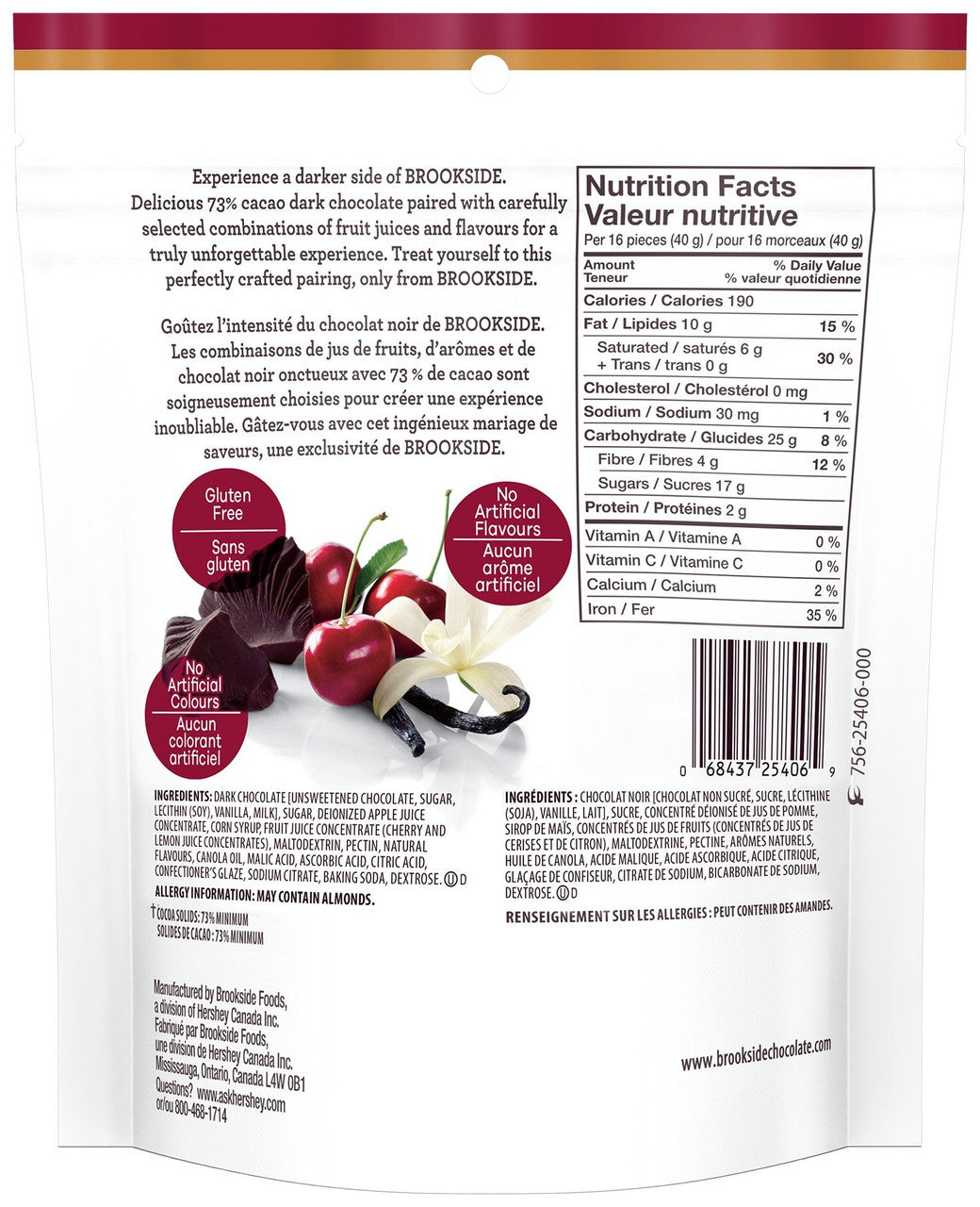 BROOKSIDE, Dark Chocolate, Cherry and Tahitian Vanilla, 200g/7.1oz., {Imported from Canada}