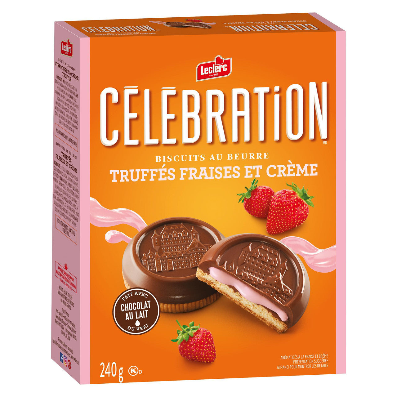 Leclerc Celebration Strawberry & Creme Truffle Cookies, 240g/8.5 oz. Box {Imported from Canada}