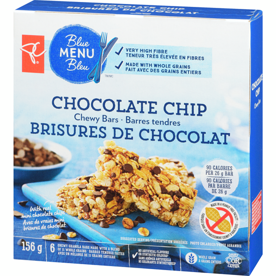 President's Choice Blue Menu Chocolate Chip Chewy Bars, 156g/5.5oz., {Imported from Canada}