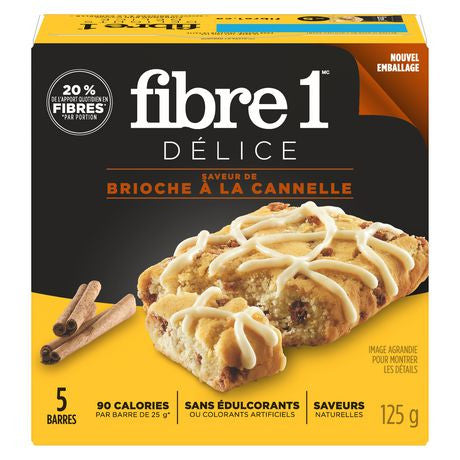 Fibre 1 Delights Soft Baked bar - Cinnamon Bun, 5 Count,125g/4.4oz., {Imported from Canada}