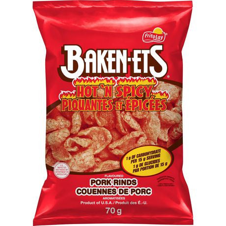 Baken-ets Variety Pack, Traditional Bacon & Hot Spicy Flavours, (Pack of 2) 70g/2.5 oz., Bags, {Imported from Canada}