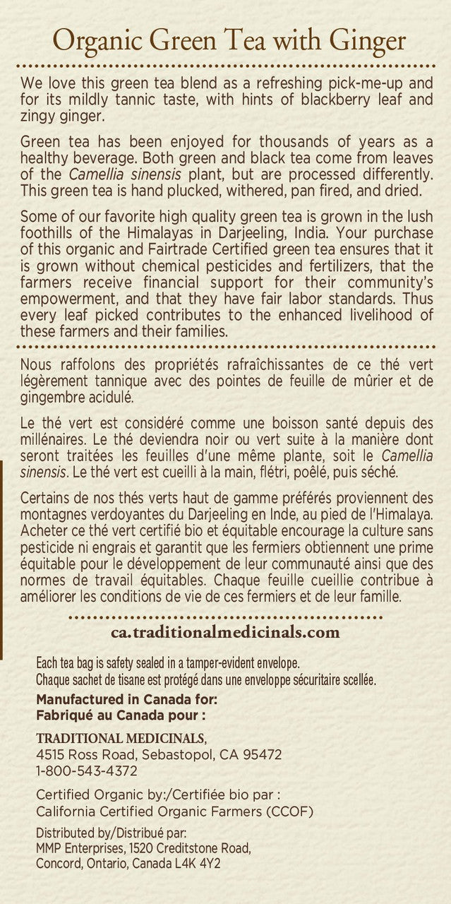 Traditional medicinals organic green tea ginger,  (20ct) {Imported from Canada}