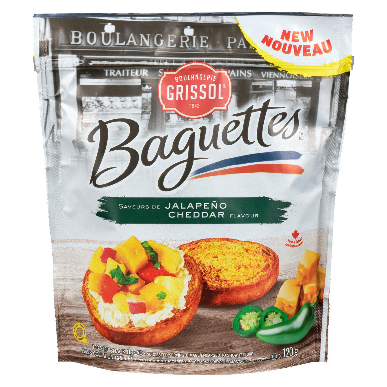 Boulangerie Grissol Baguettes Jalapeno Cheddar Crackers, 120g/4.2 oz. Box  {Imported from Canada}
